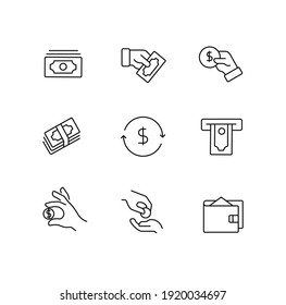 Money, Investment, Paying, Banking, Cash Simple Thin Line Icon Set Vector Illustration