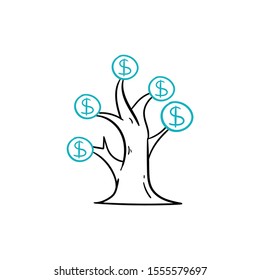 Money Investment tree doodle icon vector hand drawing