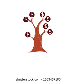 Money Investment tree doodle icon vector hand drawing 
