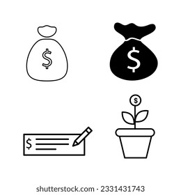 Money iocn set illustration, Money bag sign icon on white background..eps