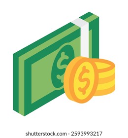 Money isometric 3d, mini illustration icon, use for modern concept, UI or UX kit, web and app development. related to business, finance, economy..
