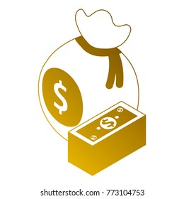 money isometric bag and staked banknote currency
