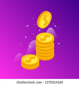 Money. Isometric coins icon. Money illustration. Vector