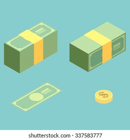 Money isometric icon set