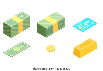 Money isometric icon set