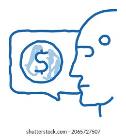 emisión de dinero del vector de icono de esbozo de robot. Dibujo manual del arte de la línea azul del doodle del dinero del signo de los robots. ilustración de símbolo aislado