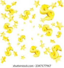 Money jackpot gold dollar signs and stars flying design