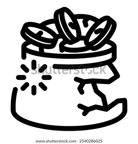 Money jar being filled up while cracked showing financial instability