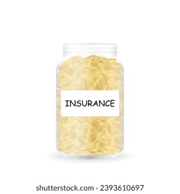 Money Jar or Money Bottle for Insurance. Glass Jar with Coins. Growing Money, Saving and Investment Concept. 