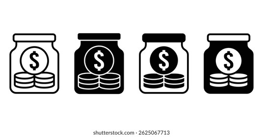 Money Jar Icons Black and White Set Financial Savings Vector Design Illustration