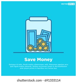 Money In Jar Line Style Save Money Concept With Text Box Template