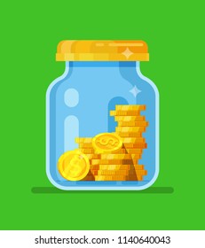 Money Jar. Saving dollar coin in jar. concept vector illustration Flat design style vector illustration. Saving money jar.