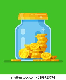 Money Jar. Saving dollar coin in jar. concept vector illustration Flat design style vector illustration. Saving money jar.