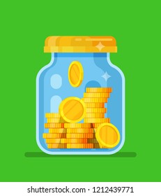 Money Jar. Saving dollar coin in jar. concept vector illustration Flat design style vector illustration. Saving money jar.