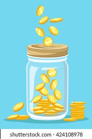 Money Jar. Saving dollar coin in jar. concept vector illustration Flat design style vector illustration. Saving money jar.