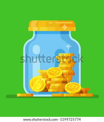 Money Jar. Saving dollar coin in jar. concept vector illustration Flat design style vector illustration. Saving money jar.