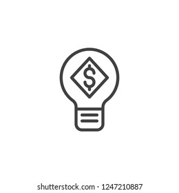 Money lamp outline icon. linear style sign for mobile concept and web design. Business Idea light bulb simple line vector icon. Symbol, logo illustration. Pixel perfect vector graphics