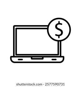 Money and laptop icons. Banking and Finance vector outline icon set.