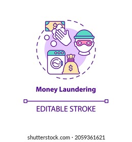 Money laundering concept icon. Illegal financial procedures. Black market deals. Reason for deportation abstract idea thin line illustration. Vector isolated outline color drawing. Editable stroke