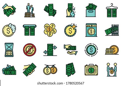 Money laundering icons set. Outline set of money laundering vector icons thin line color flat on white