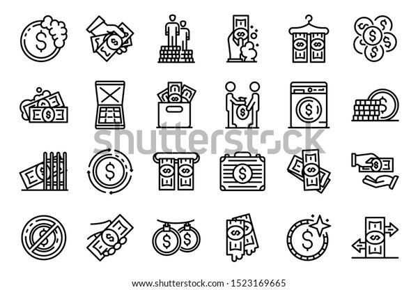 Money\
laundering icons set. Outline set of money laundering vector icons\
for web design isolated on white\
background