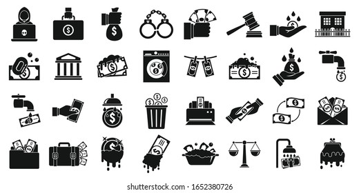Money laundering icons set. Simple set of money laundering vector icons for web design on white background svg