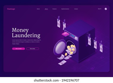 Money laundering isometric landing page, banner