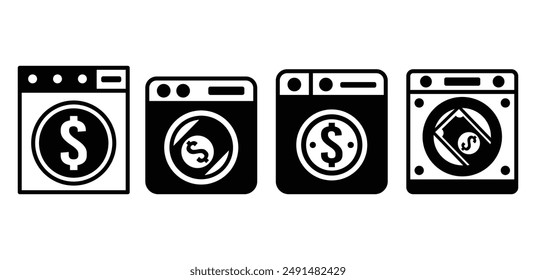 money laundering machine icon symbol vector design black white color simple illustration collection set