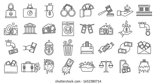 Money laundering offshore icons set. Outline set of money laundering offshore vector icons for web design isolated on white background