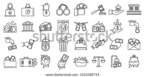 Money laundering offshore icons set. Outline\
set of money laundering offshore vector icons for web design\
isolated on white\
background
