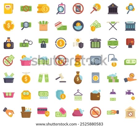 Money laundering scheme presenting hiding illegal cash as legitimate income with laundering finance operation icons set vector illustration