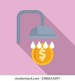 Money laundering shower concept with gold and coin washing in finance, illegal business, and government corruption illustration on white background in modern flat design style vector graphic element