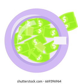 Money laundering in washing machine illustration. Vector flat