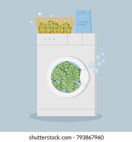 Money laundering in washing machine vector illustration