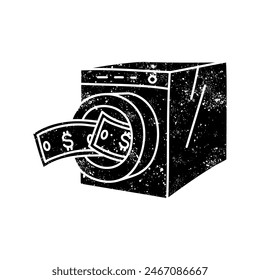 Money laundry black hand drawn icon in grunge look