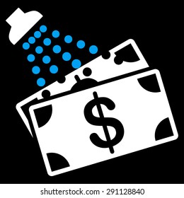 Money Laundry icon from Commerce Set. Vector style: bicolor flat symbol, blue and white colors, rounded angles, black background.