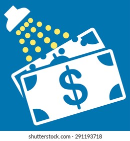 Money Laundry icon from Commerce Set. Vector style: bicolor flat symbol, yellow and white colors, rounded angles, blue background.