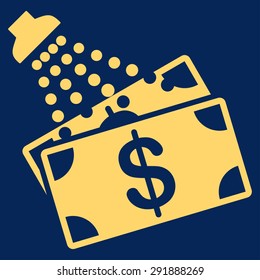 Money Laundry icon from Commerce Set. Vector style: flat symbol, yellow color, rounded angles, blue background.