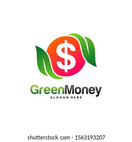 Money with Leaf Logo Design Concept Vector. Green Money Health Logo Template. Icon Symbol. Illustration