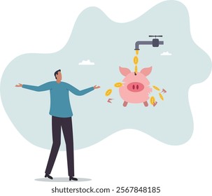 Money leaking, overspending or expense that reducing wealth or saving, fees or debt money loss, bankruptcy or poor, spending concept,business concept.flat character.