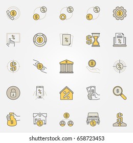 Money and leasing colorful icons. Vector banking and loan creative signs or design elements