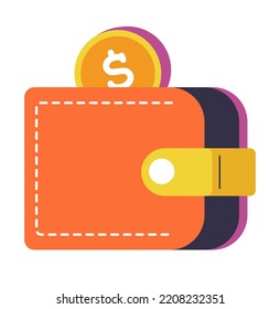 Money in leather purse, isolated wallet with dollar coin. USD currency, wealth and financial assets. Saving up or earning, making profit and benefit. Paying vector in flat style illustration