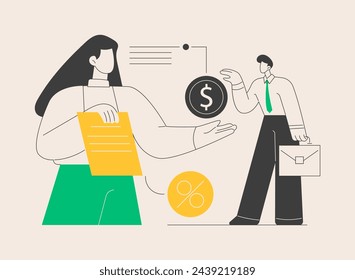 Ilustración abstracta del vector del concepto del préstamo del dinero. Pequeños prestamistas, préstamos a particulares, financiamiento a corto plazo, crédito bancario comercial e industrial, metáfora abstracta del capital de trabajo.