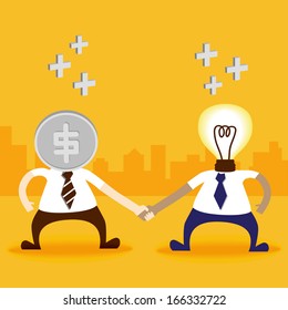 Money and light bulb man shake hand