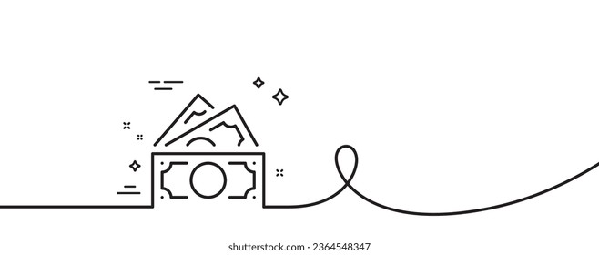 Geldliniensymbol. Kontinuierlich eine Linie mit curl. Bargeld-Banknoten-Zeichen. Sparen gewinnt Symbol. Einmaliges Rahmenband Geld. Loop-Kurve Muster. Vektorgrafik