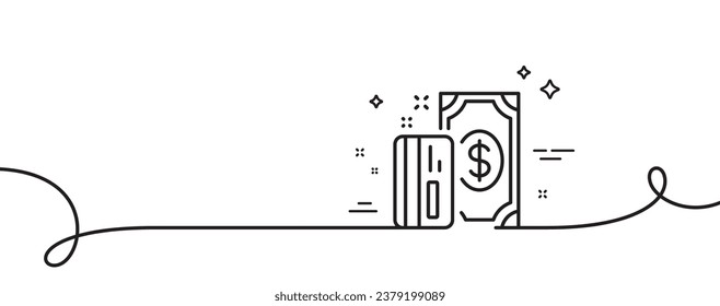 Money line icon. Continuous one line with curl. Payment methods sign. Credit card symbol. Payment single outline ribbon. Loop curve pattern. Vector
