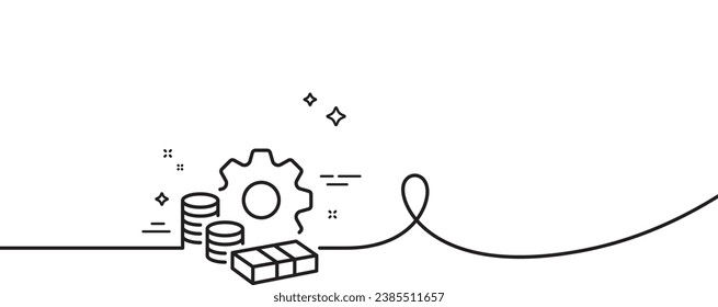 Icono de línea de dinero. Una línea continua con curl. Firma de pago de transferencia. Símbolo de mantenimiento de cuenta bancaria. cinta de esquema único de dinero. Patrón de curva de bucle. Vector