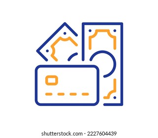 Money line icon. Credit card sign. Cash banknotes symbol. Colorful thin line outline concept. Linear style money icon. Editable stroke. Vector