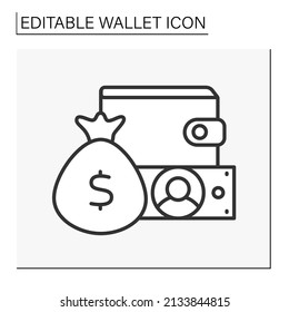  Money line icon. Full of cash. Attracting money from investment. Wealth. Wallet concept. Isolated vector illustration.Editable stroke