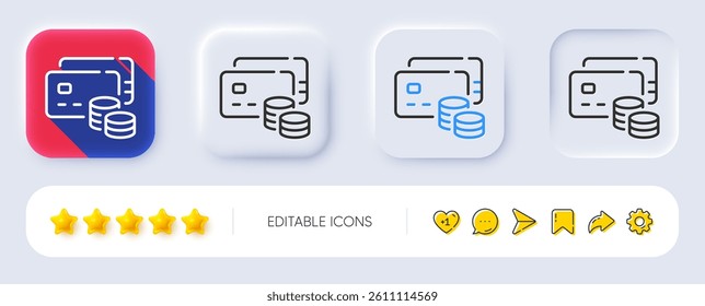 Money line icon. Neumorphic, Flat shadow, 3d buttons. Credit card sign. Cash coins symbol. Line money icon. Social media icons. Vector